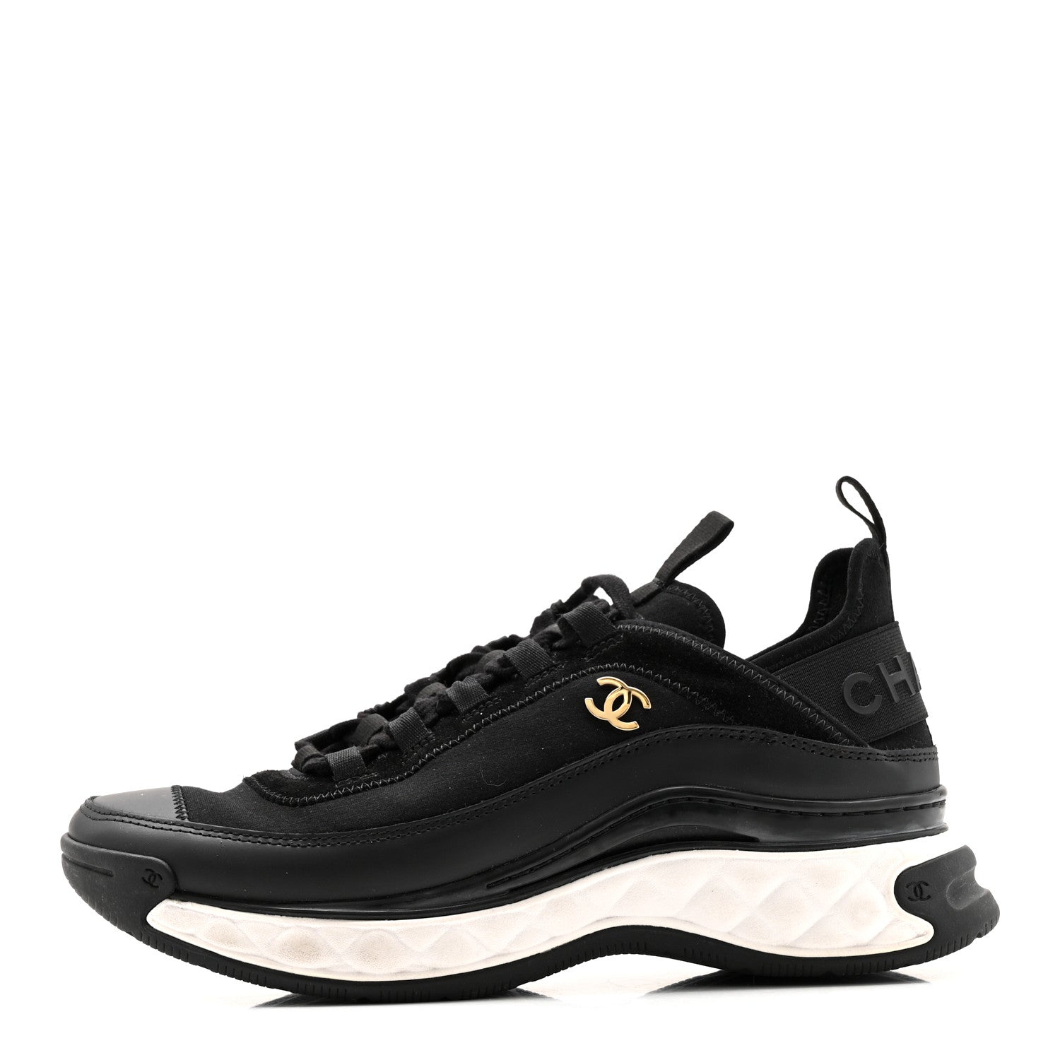 VELVET CALFSKIN MIXED FIBERS CC SNEAKERS BLACK