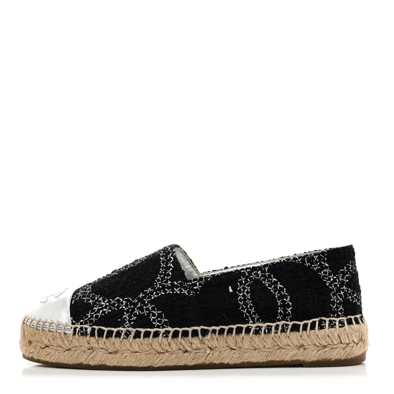 METALLIC TWEED LAMBSKIN CC ESPADRILLES BLACK SILVER