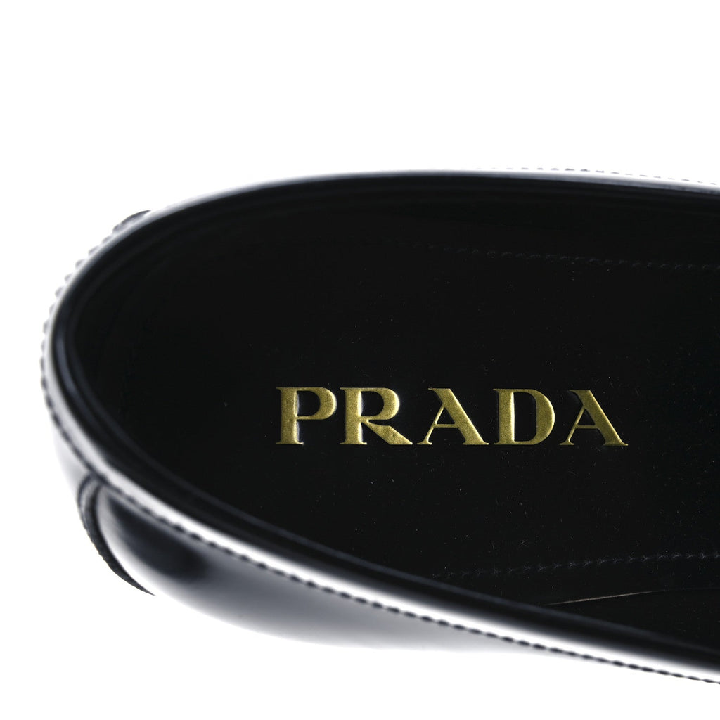 SPAZZOLATO FUME METAL TRIANGLE LOGO MENS LOAFERS BLACK