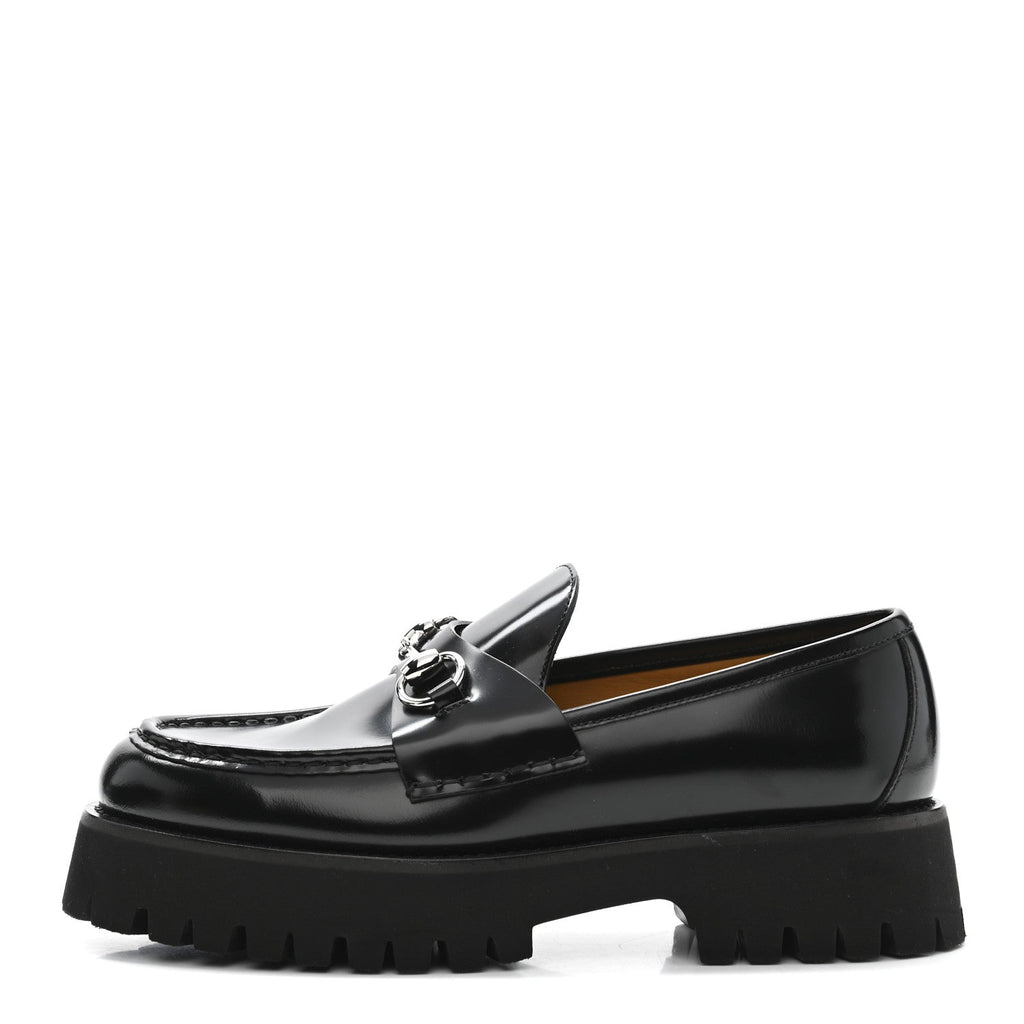 CORDOVAN LUX WOMENS HORSEBIT 45MM PLATFORM LOAFERS BLACK