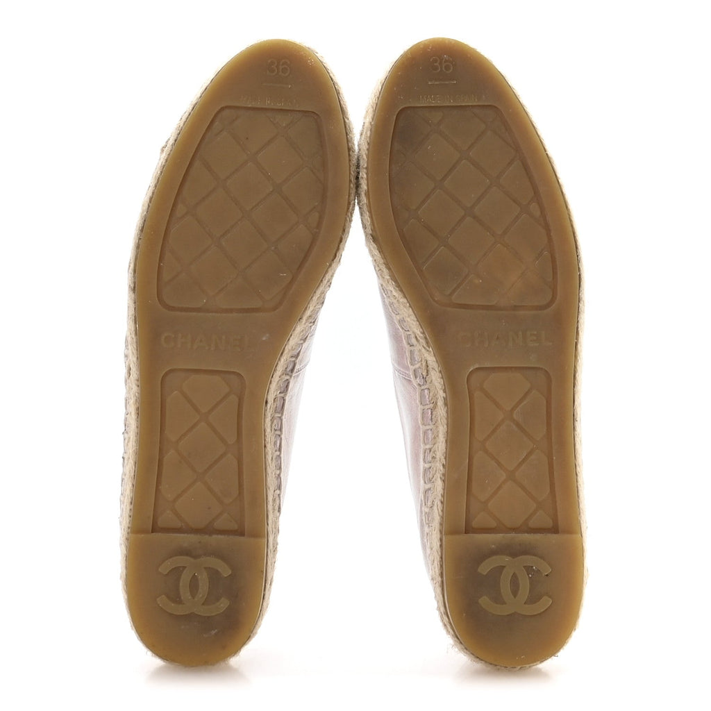 LAMINATED LAMBSKIN GROSGRAIN EMBROIDERED CC ESPADRILLES PINK SILVER BLACK