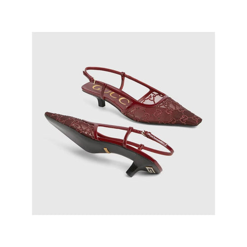 Gucci Crystal GG Monogram Slingback Pumps - Burgundy/Red