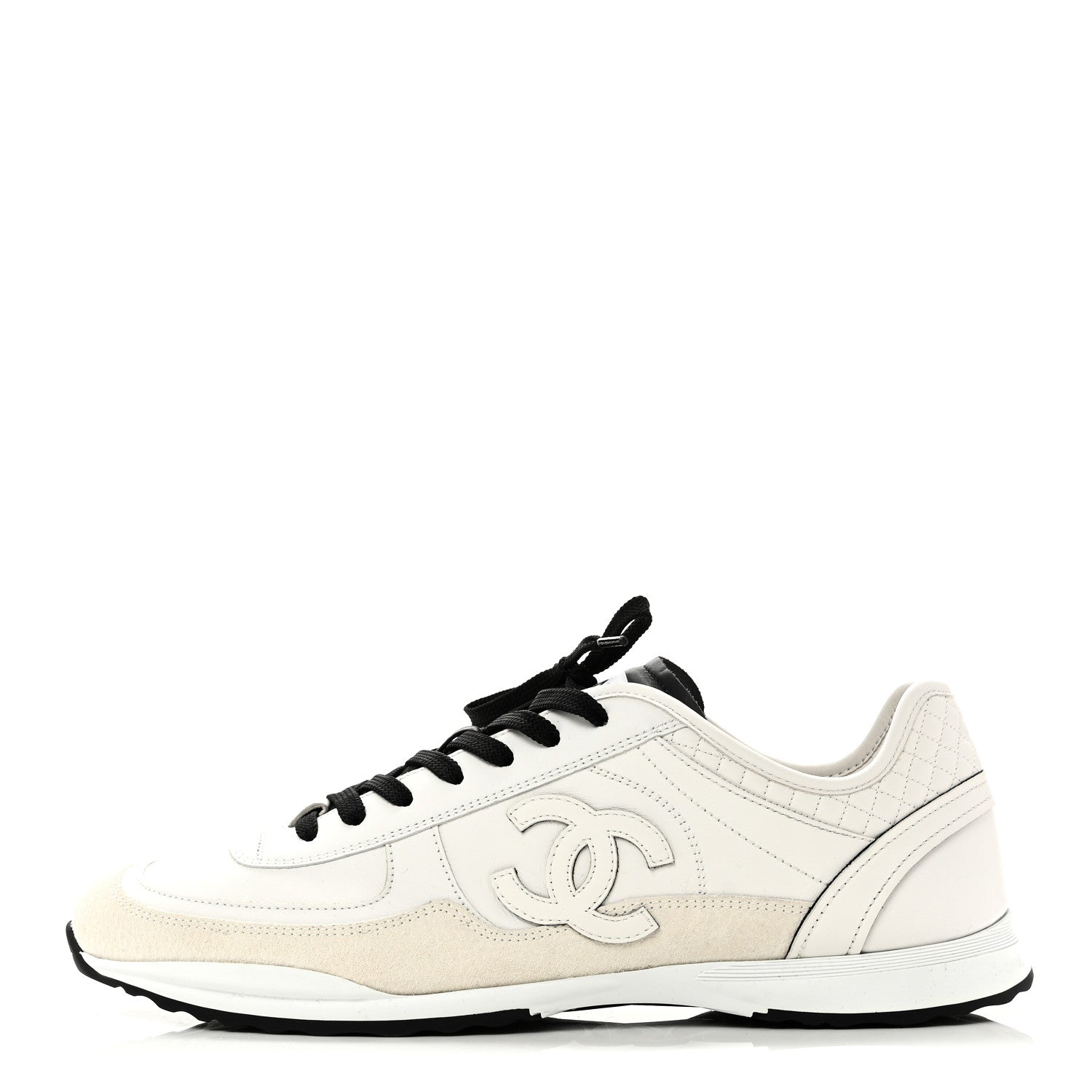 CALFSKIN SUEDE CC MENS SNEAKERS WHITE BEIGE BLACK