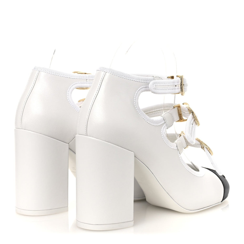 LAMBSKIN METAL MARY JANE PUMPS WHITE BLACK