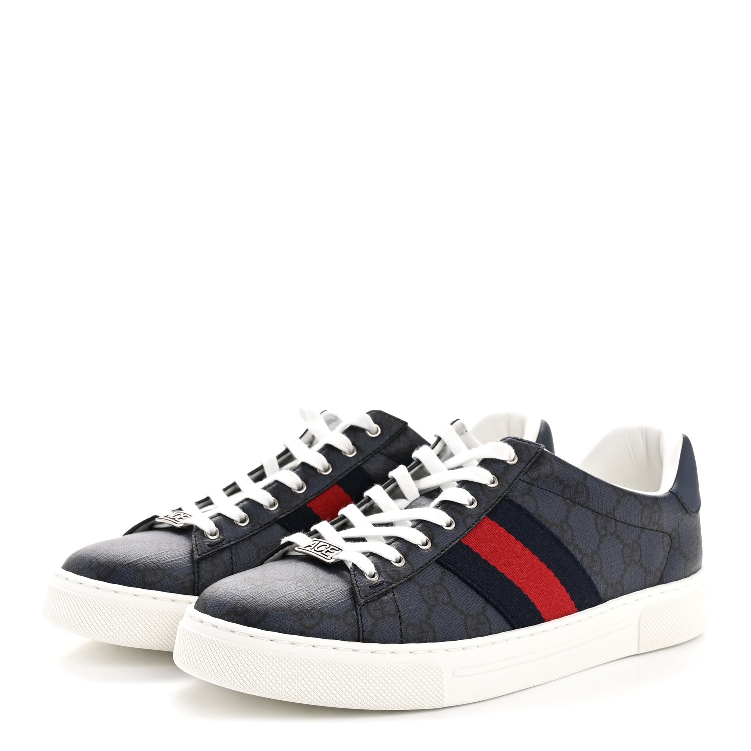 GG SUPREME MONOGRAM WEB MENS NEW ACE SNEAKERS DARK BLUE