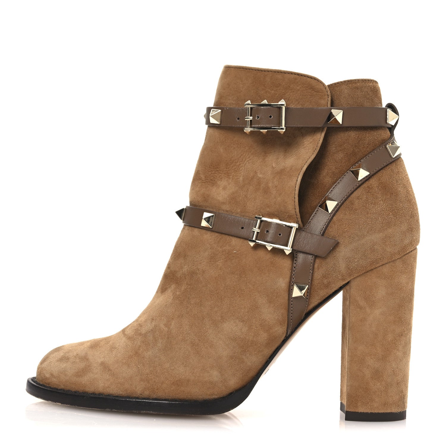 SUEDE ROCKSTUD DOUBLE BUCKLE 100MM BLOCK HEEL ANKLE BOOTS NOCCIOLA