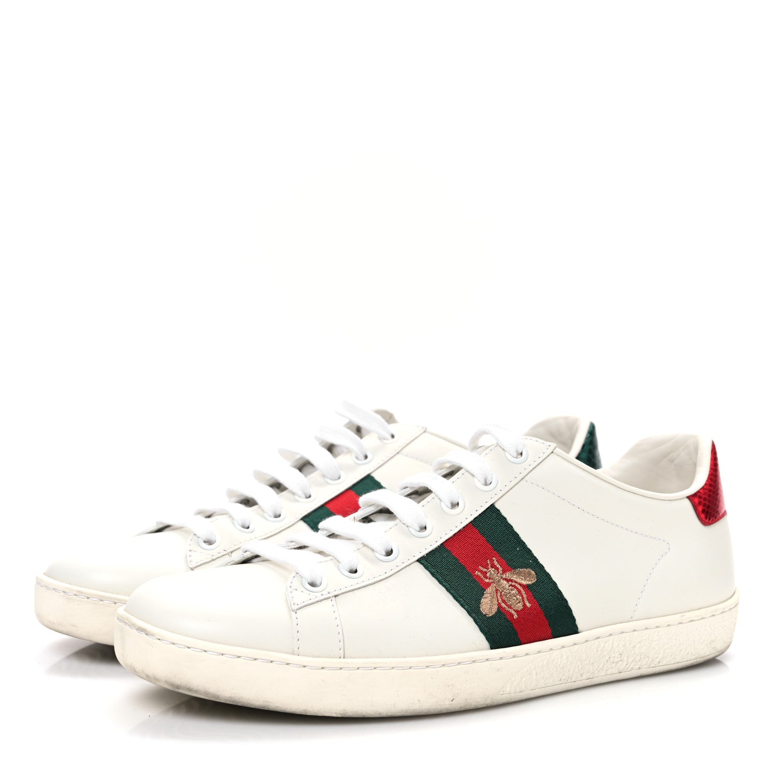 CALFSKIN AYERS BEE EMBROIDERED WOMENS ACE SNEAKERS WHITE RED FLAME GREEN