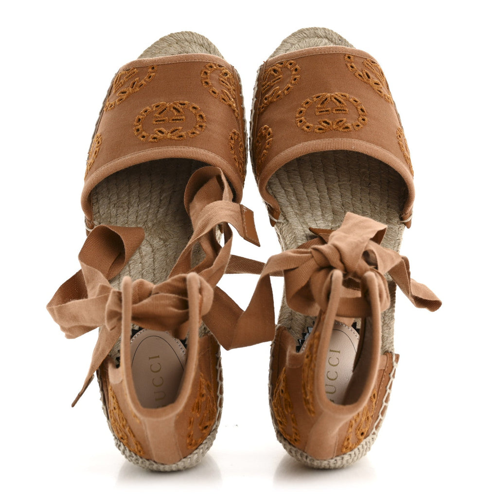 CANVAS DAMITA GG EYELET ESPADRILLE WEDGE SANDALS BLONDIE COGNAC
