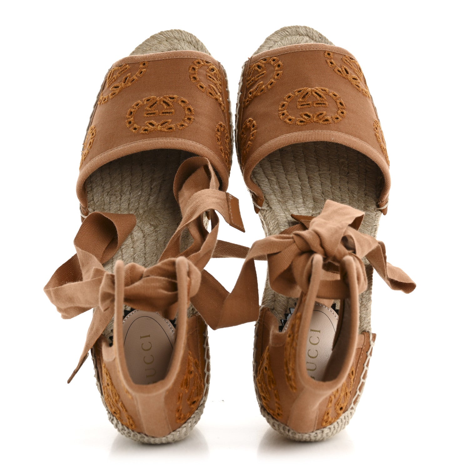 CANVAS DAMITA GG EYELET ESPADRILLE WEDGE SANDALS BLONDIE COGNAC