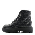 CRUMPLED LAMBSKIN QUILTED PLATFORM LACE UP COMBAT BOOTS BLACK