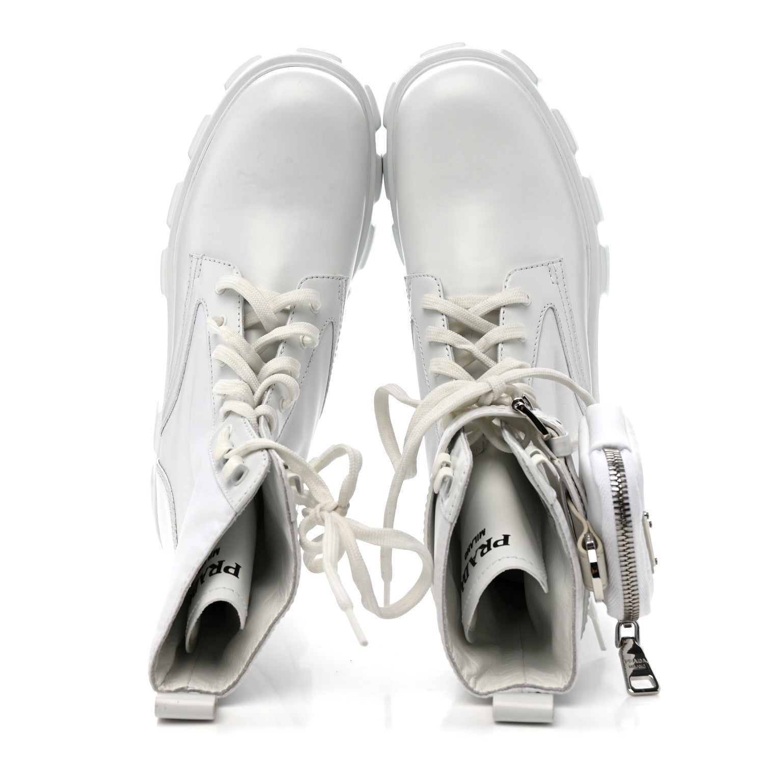 SPAZZOLATO ROIS RE-NYLON METAL TRIANGLE LOGO MONOLITH POUCH POCKET 55MM BOOTS WHITE