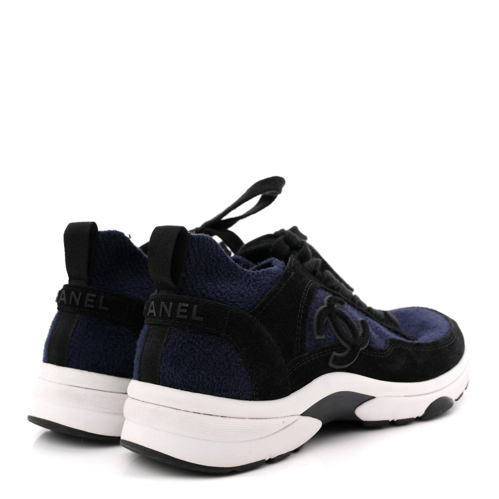 KNIT FABRIC SUEDE CALFSKIN WOMENS CC SNEAKERS NAVY BLACK