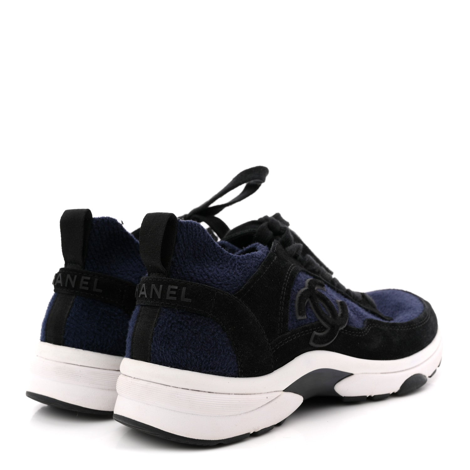 KNIT FABRIC SUEDE CALFSKIN WOMENS CC SNEAKERS NAVY BLACK