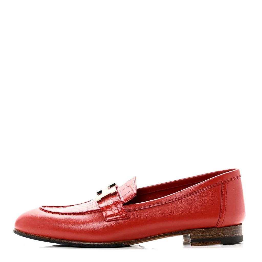 CALFSKIN MATTE CROCODILE WOMENS PARIS LOAFERS ORANGE SOLAIRE
