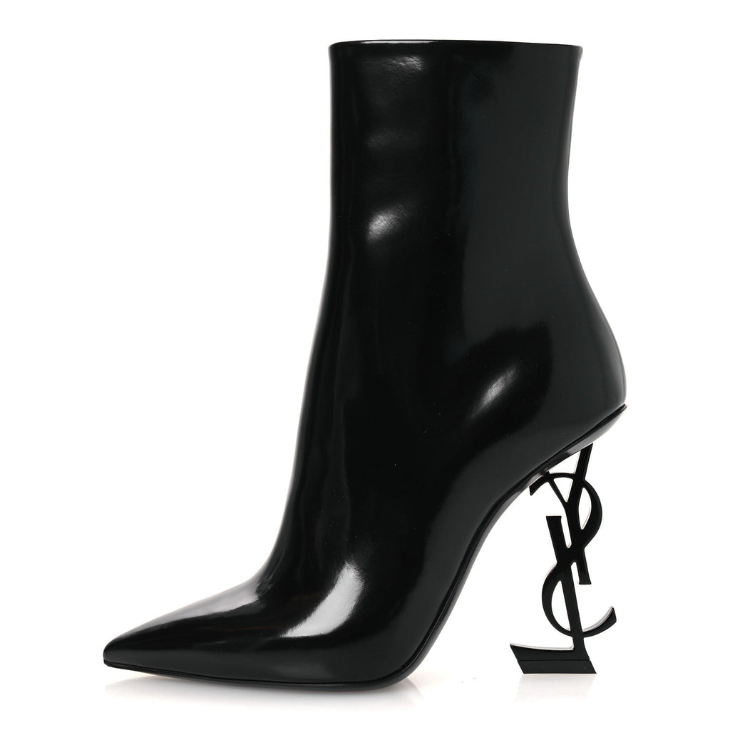 GLAZED CALFSKIN OPYUM ANKLE BOOTS BLACK