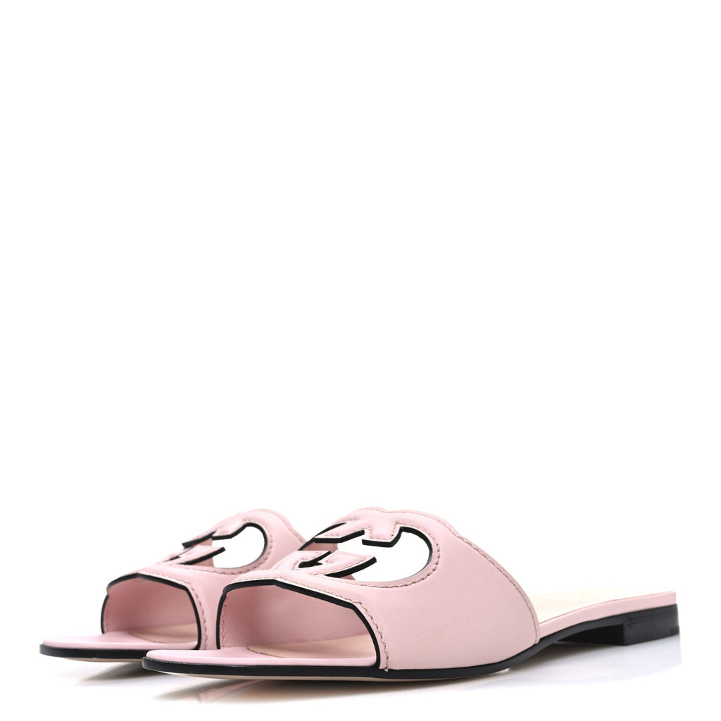 COSMOS SOFTY CALFSKIN INTERLOCKING G CUT OUT SLIDE SANDALS PASTEL PINK