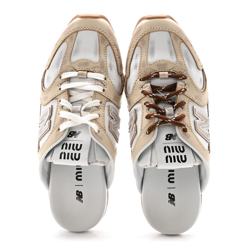 X NEW BALANCE BLEACHED CALFSKIN 530 SL SLIP-ON SNEAKERS MULES TRAVERTINE GREY WHITE