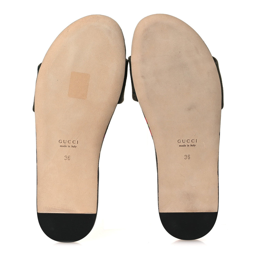 CANVAS FLORA FLORAL HORSEBIT SLIDE SANDALS GREEN
