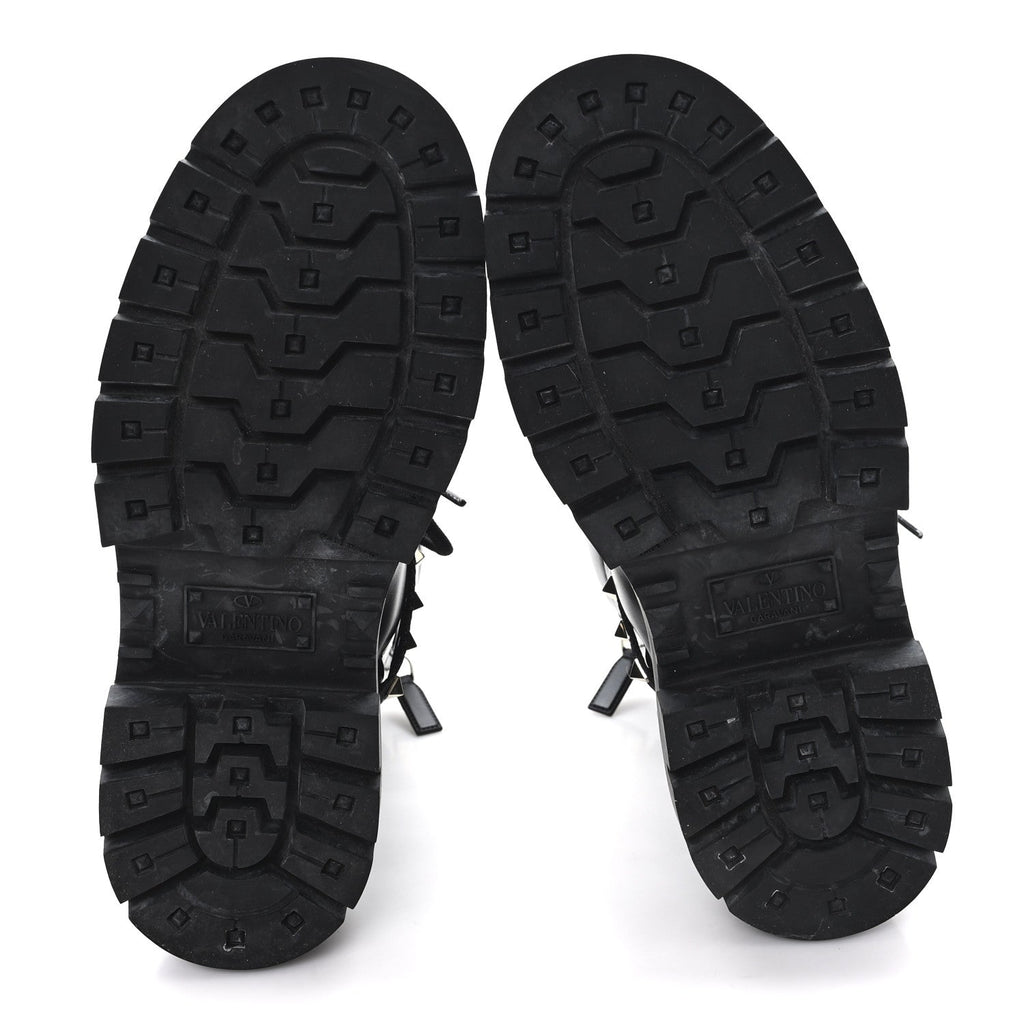 CALFSKIN NYLON QUILTED WATERPROOF ROCKSTUD COMBAT BOOTS BLACK