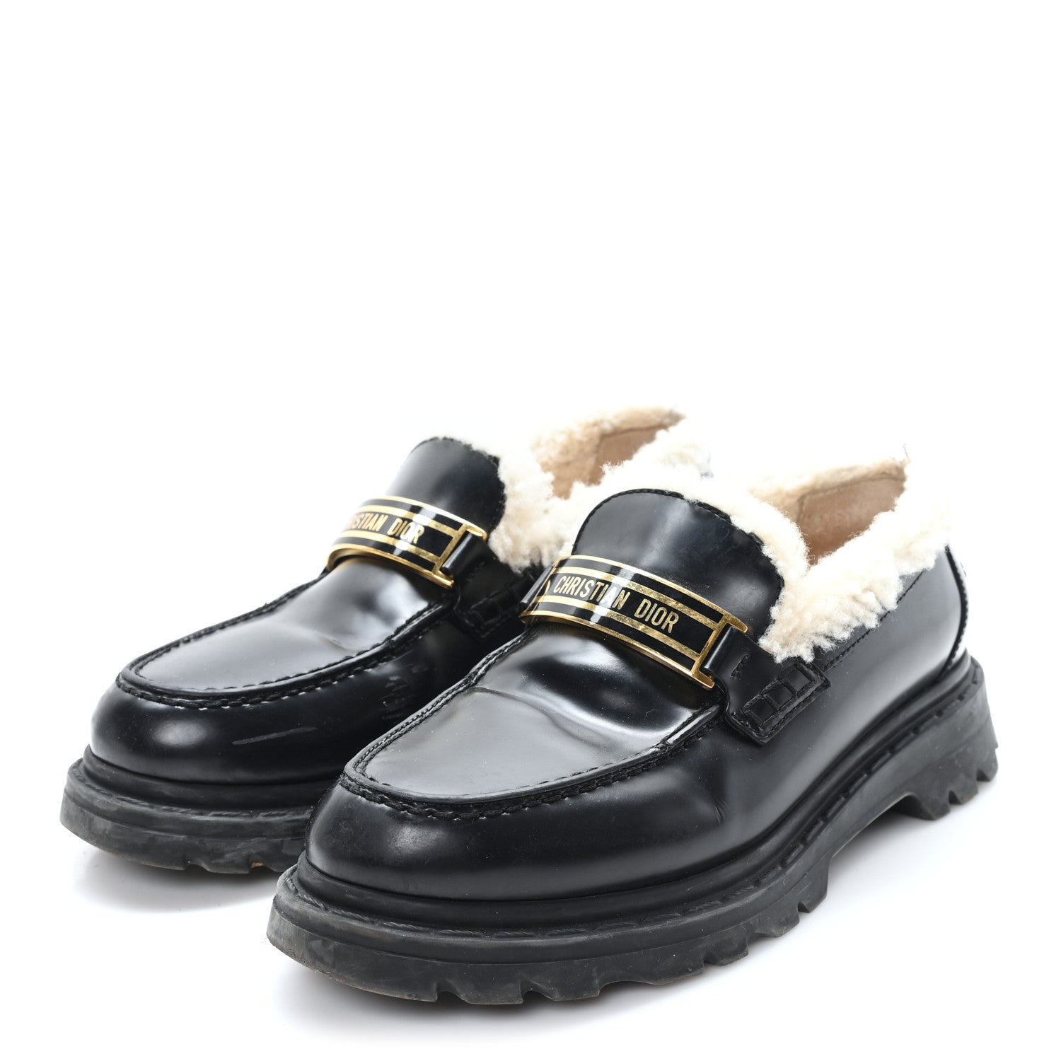 BRUSHED CALFSKIN SHEARLING DIOR CODE LUG SOLE 15MM LOAFERS BLACK NATURAL