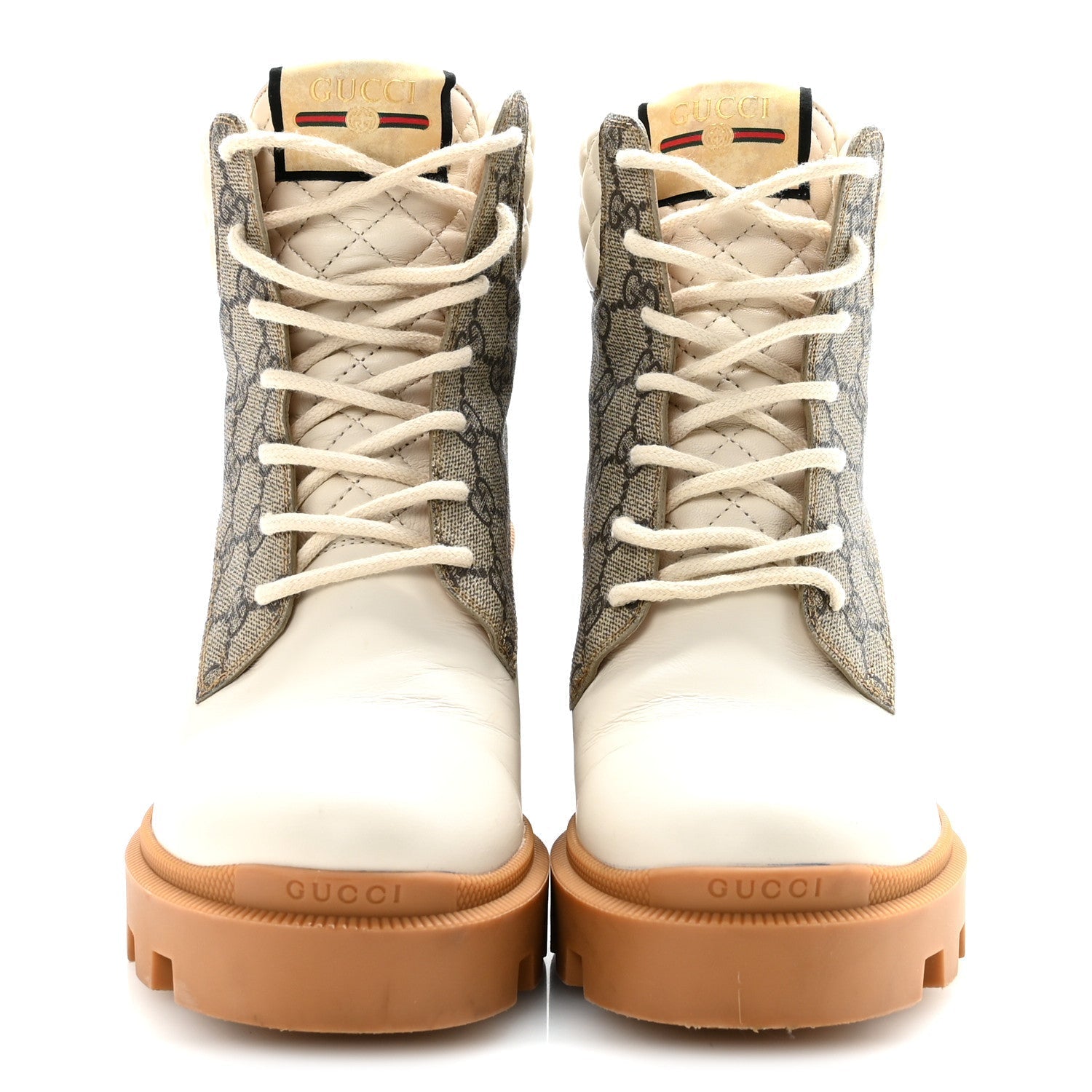 APOLLO CALFSKIN GG SUPREME NAPPA SAMOA QUILTED LACE UP ANKLE BOOTS MYSTIC WHITE BEIGE EBONY