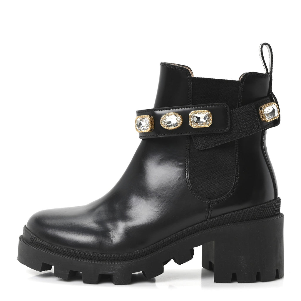 CALFSKIN CRYSTAL GG TRIP CHELSEA ANKLE BOOTS BLACK