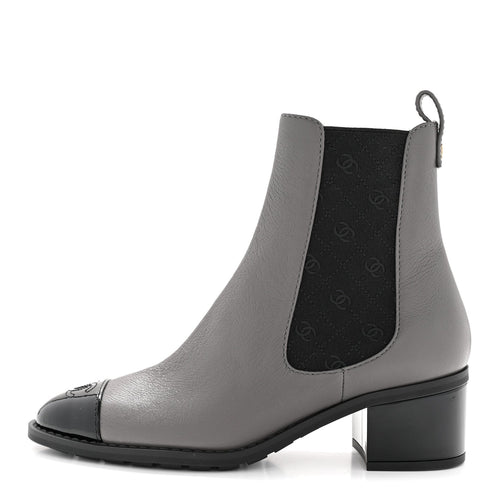 CALFSKIN PATENT CAP TOE CC SHORT BOOTS GREY BLACK