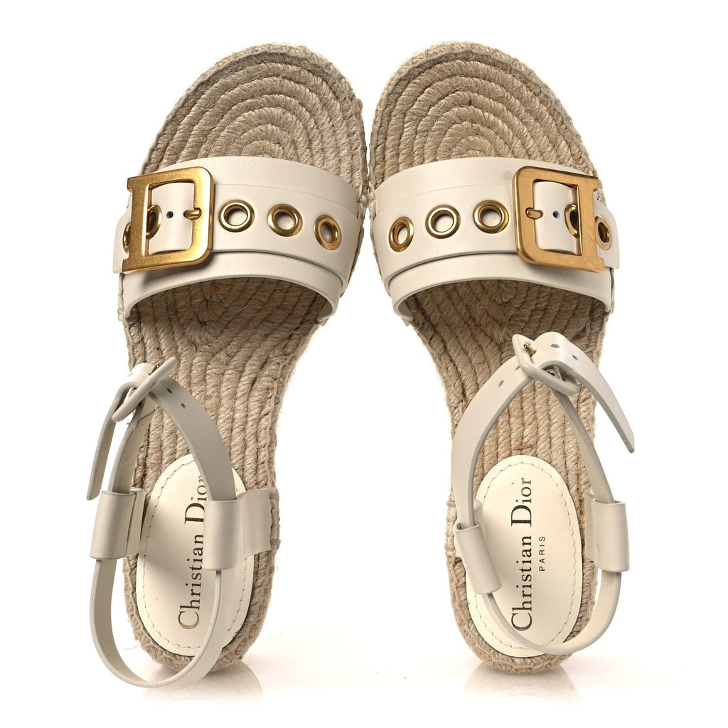 CALFSKIN D-DIOR ESPADRILLE PLATFORM SANDALS OFF WHITE