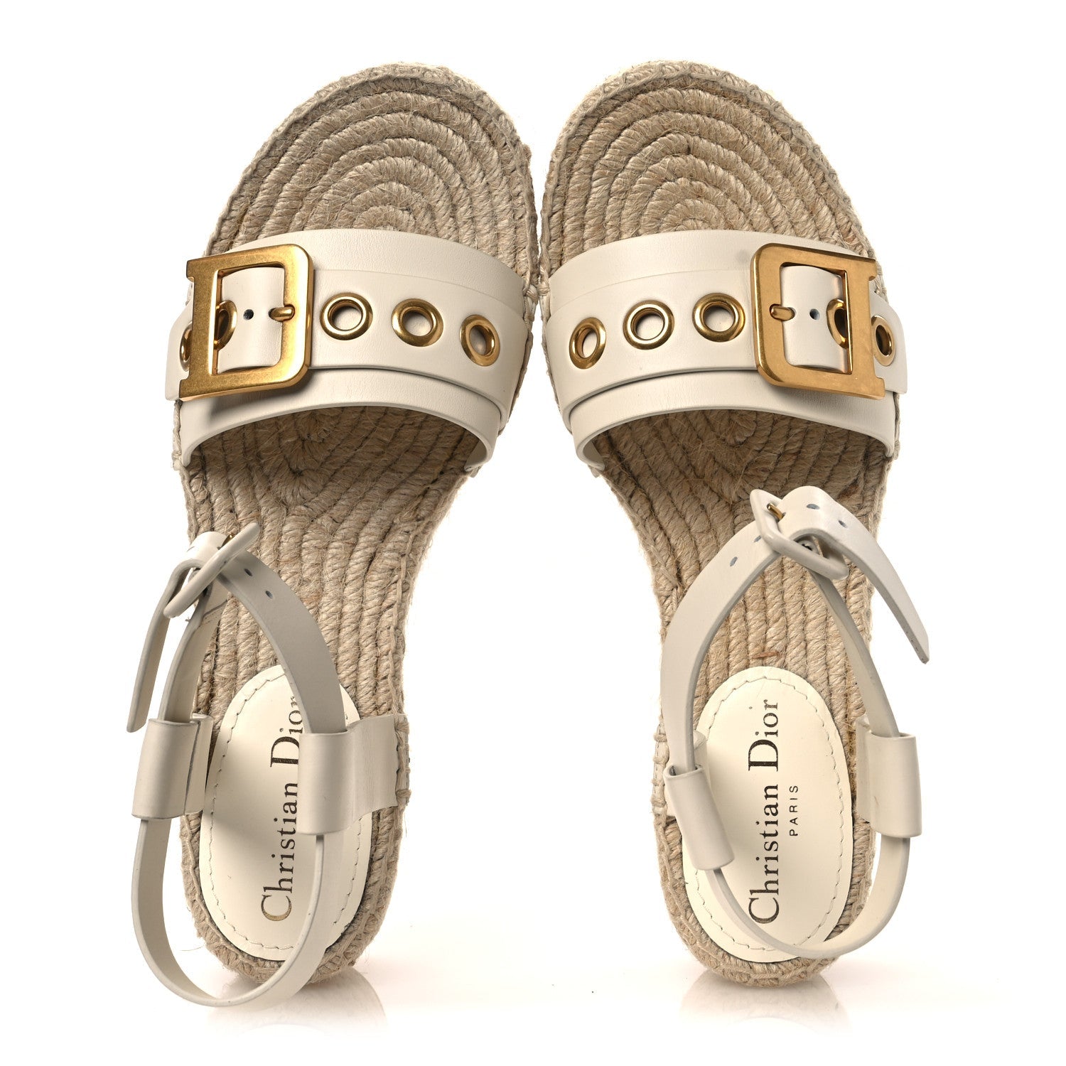 CALFSKIN D-DIOR ESPADRILLE PLATFORM SANDALS OFF WHITE