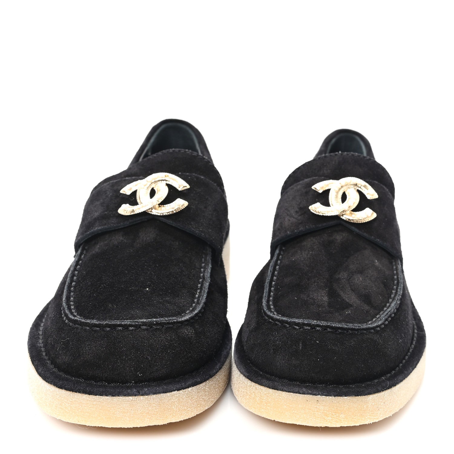 SUEDE CALFSKIN PEARL CC MOCCASIN LOAFERS BLACK