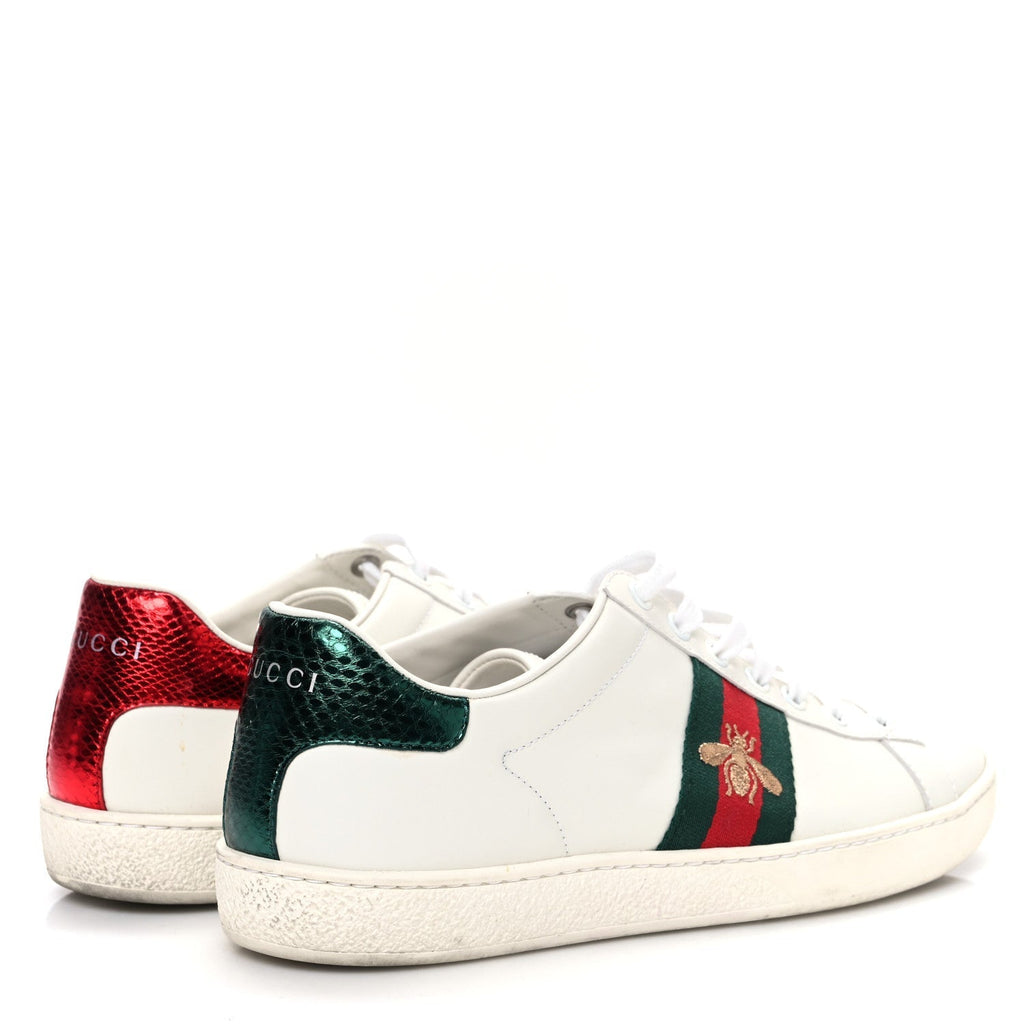 CALFSKIN AYERS BEE EMBROIDERED WOMENS ACE SNEAKERS WHITE RED FLAME GREEN