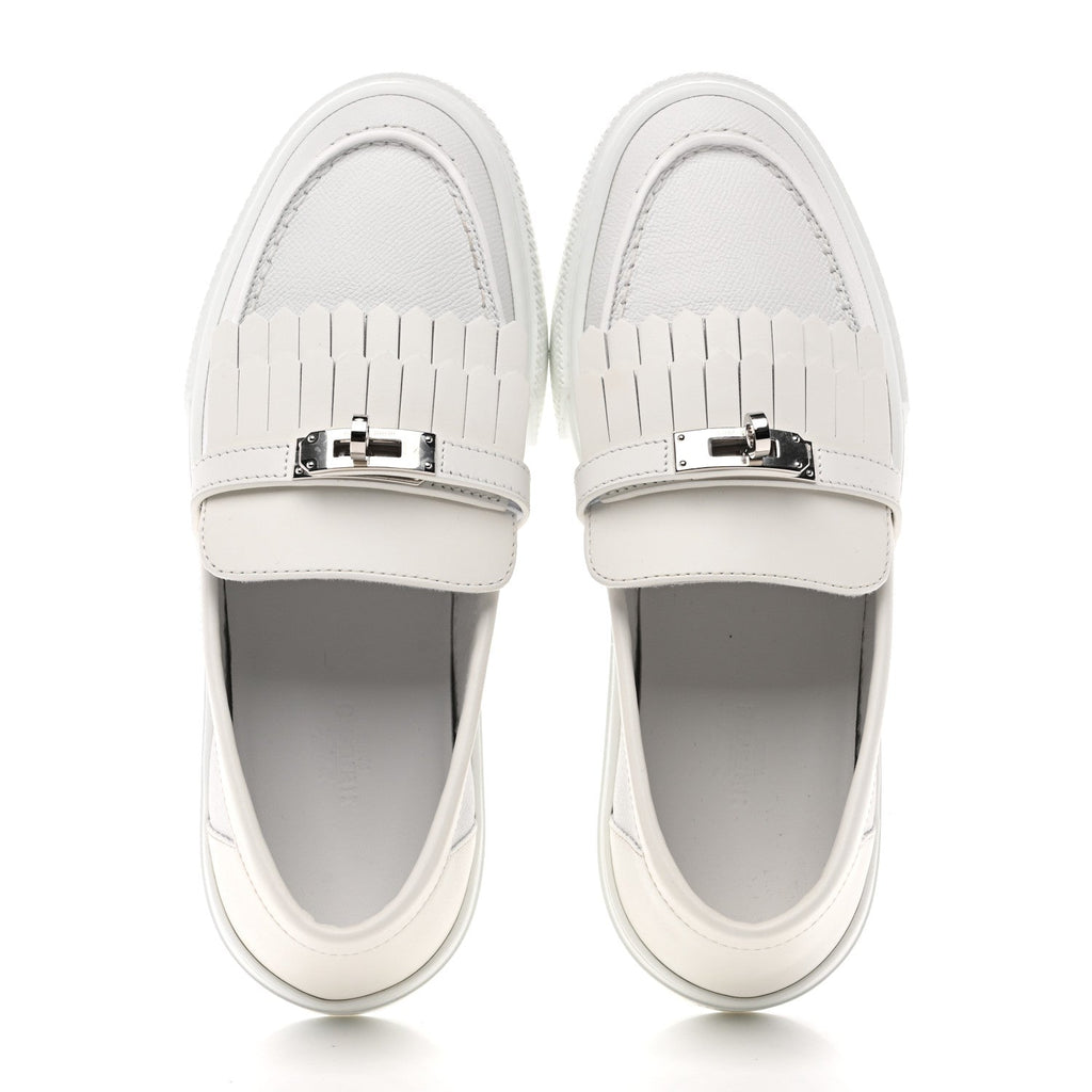EPSOM CALFSKIN GAME SLIP ON FRINGE SNEAKERS WHITE