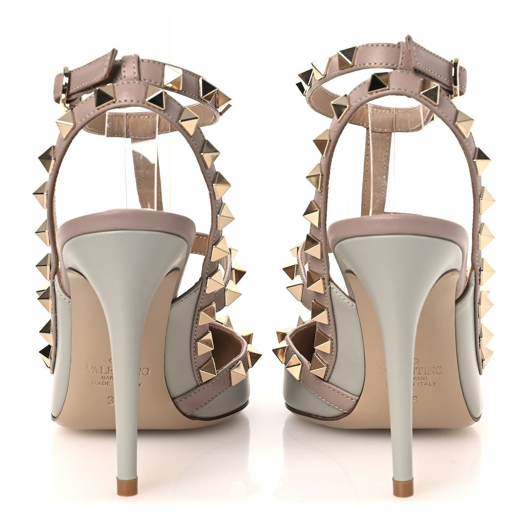CALFSKIN NAPPA ROCKSTUD ANKLE STRAP 100MM PUMPS PASTEL GREY POUDRE