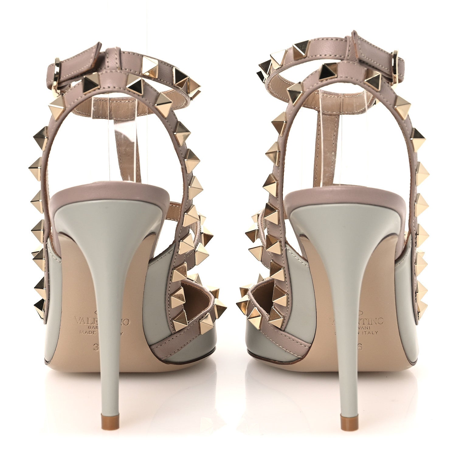CALFSKIN NAPPA ROCKSTUD ANKLE STRAP 100MM PUMPS PASTEL GREY POUDRE