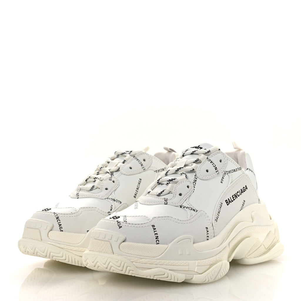 TECHNICAL FABRIC ALLOVER LOGO WOMENS TRIPLE S SNEAKERS WHITE BLACK