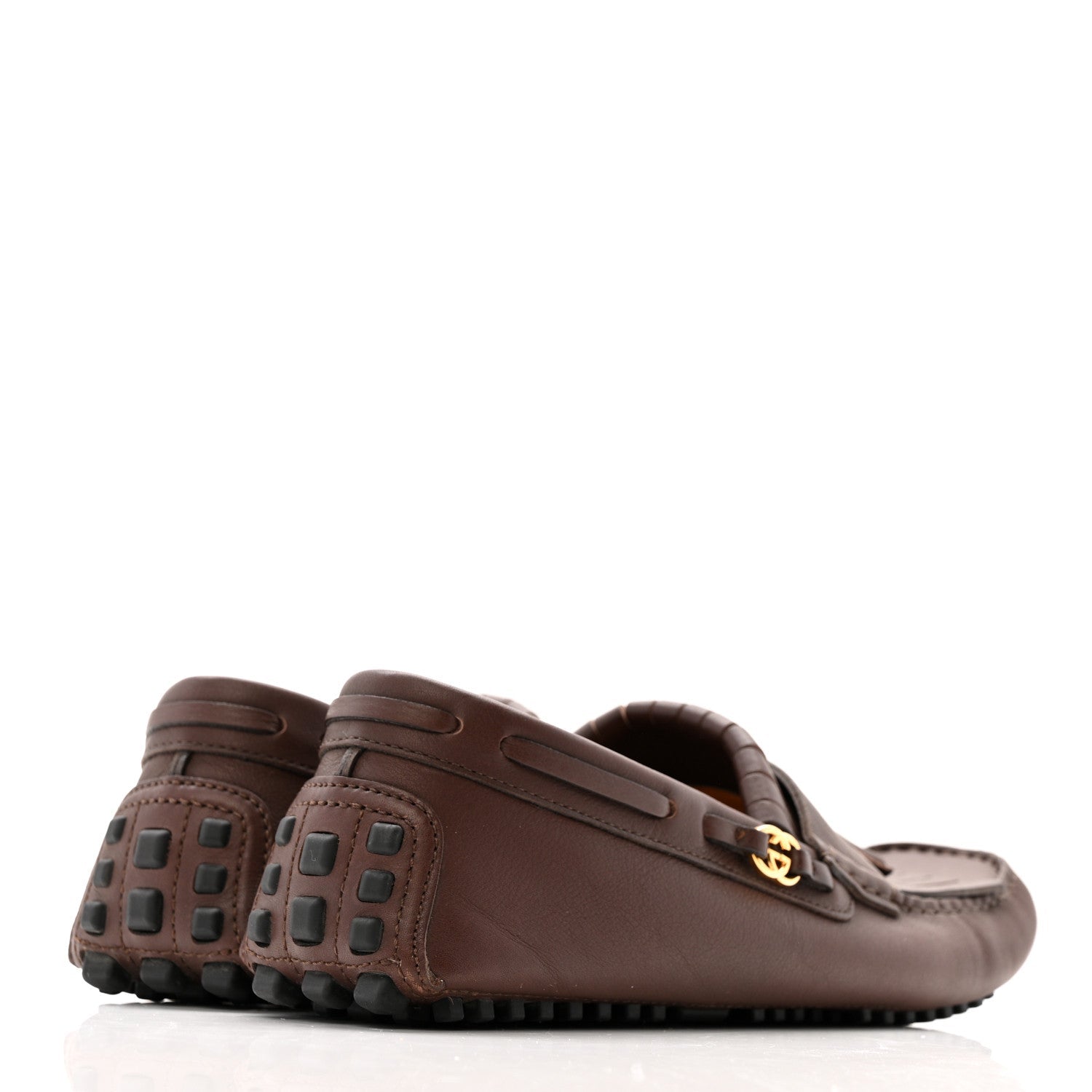 CALFSKIN FRINGE INTERLOCKING G MENS DRIVER LOAFERS BROWN