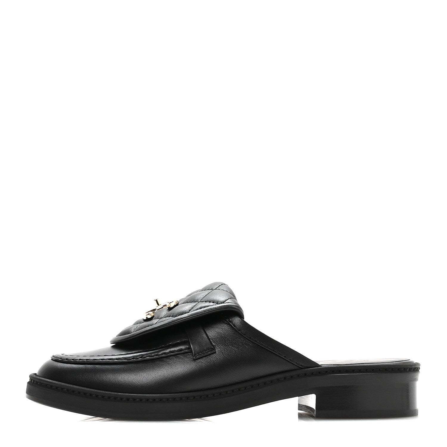 LAMBSKIN QUILTED CC TURNLOCK MULES BLACK