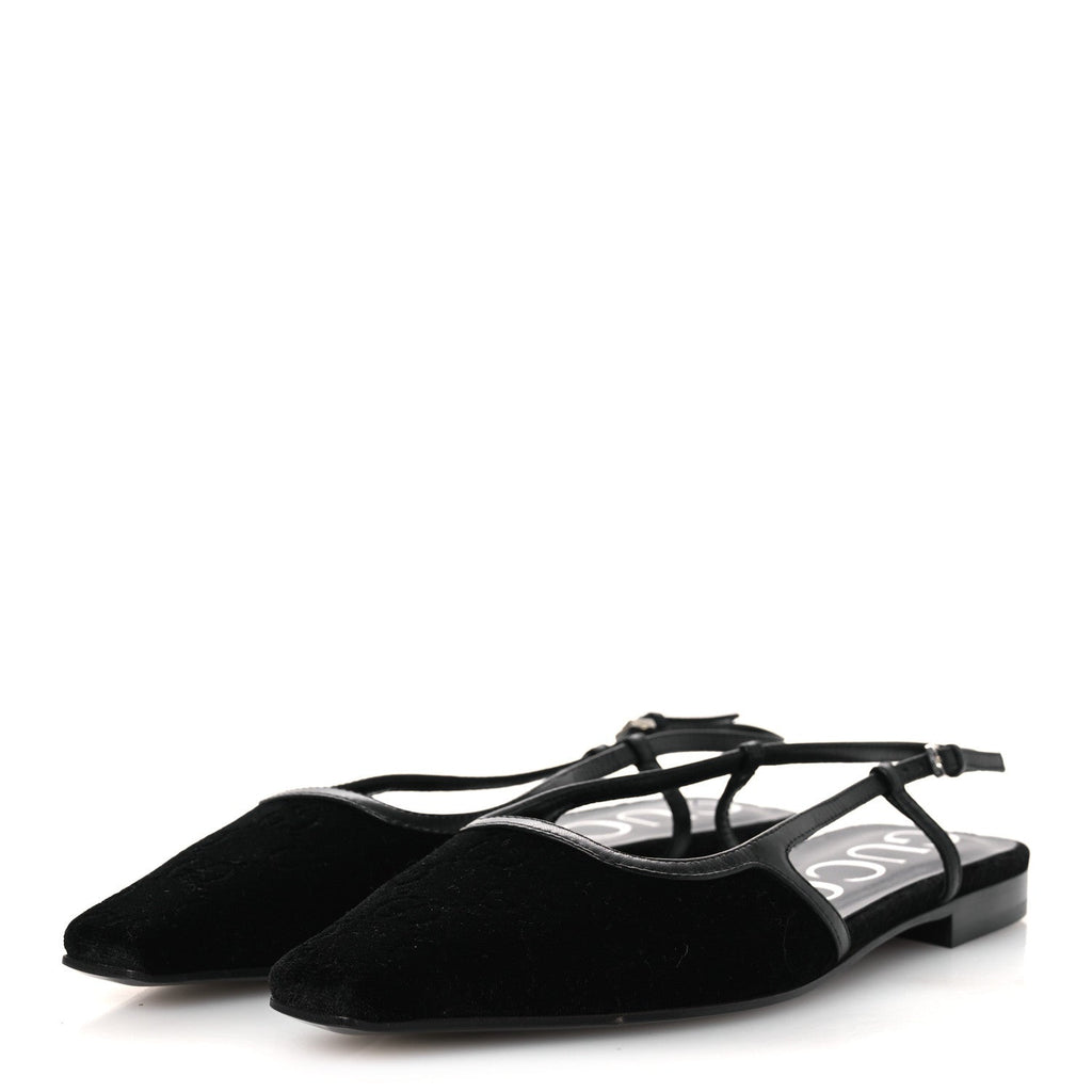 NEW VELVET ASHMIR GG MONOGRAM MALAGA KID SLINGBACK BALLET FLATS BLACK