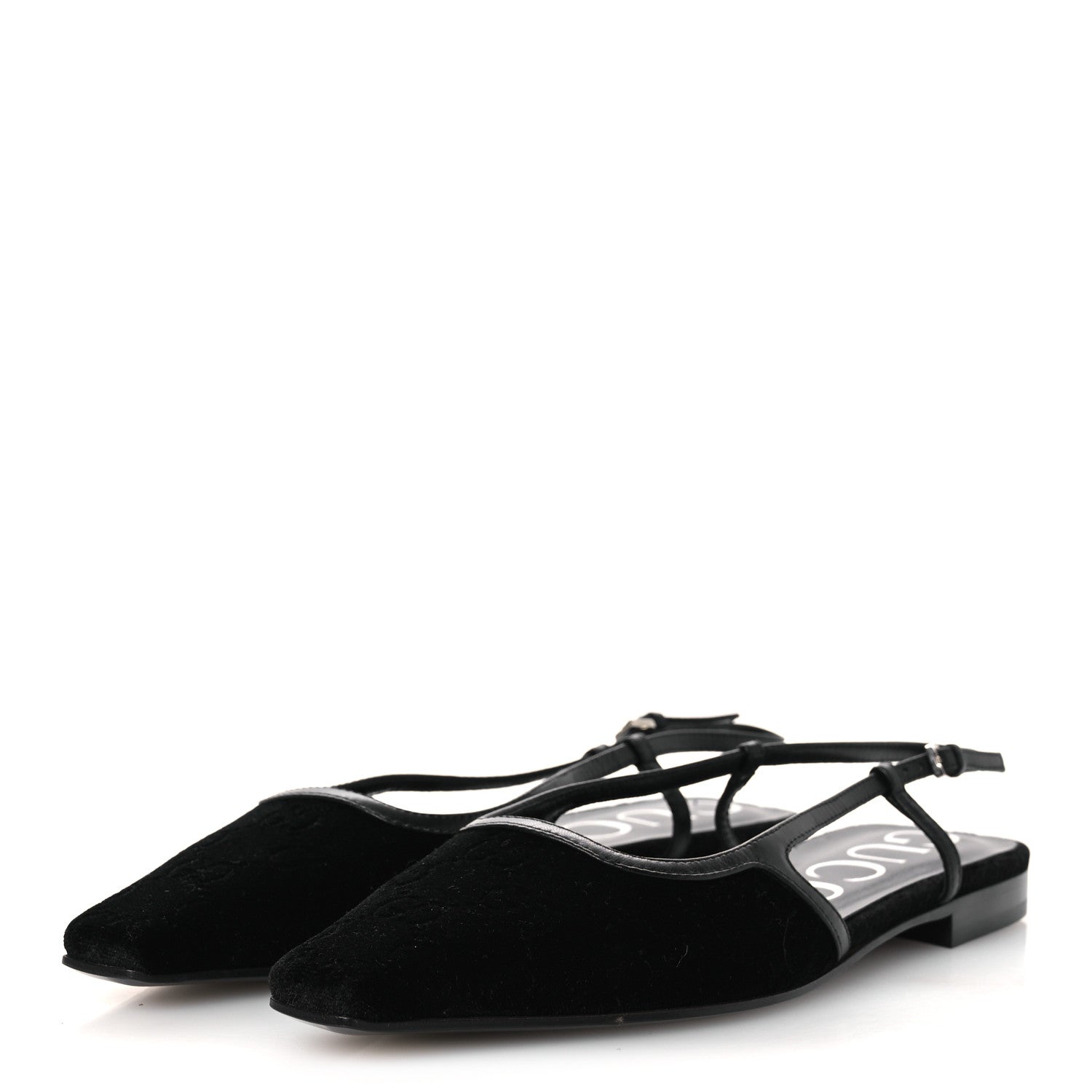 NEW VELVET ASHMIR GG MONOGRAM MALAGA KID SLINGBACK BALLET FLATS BLACK