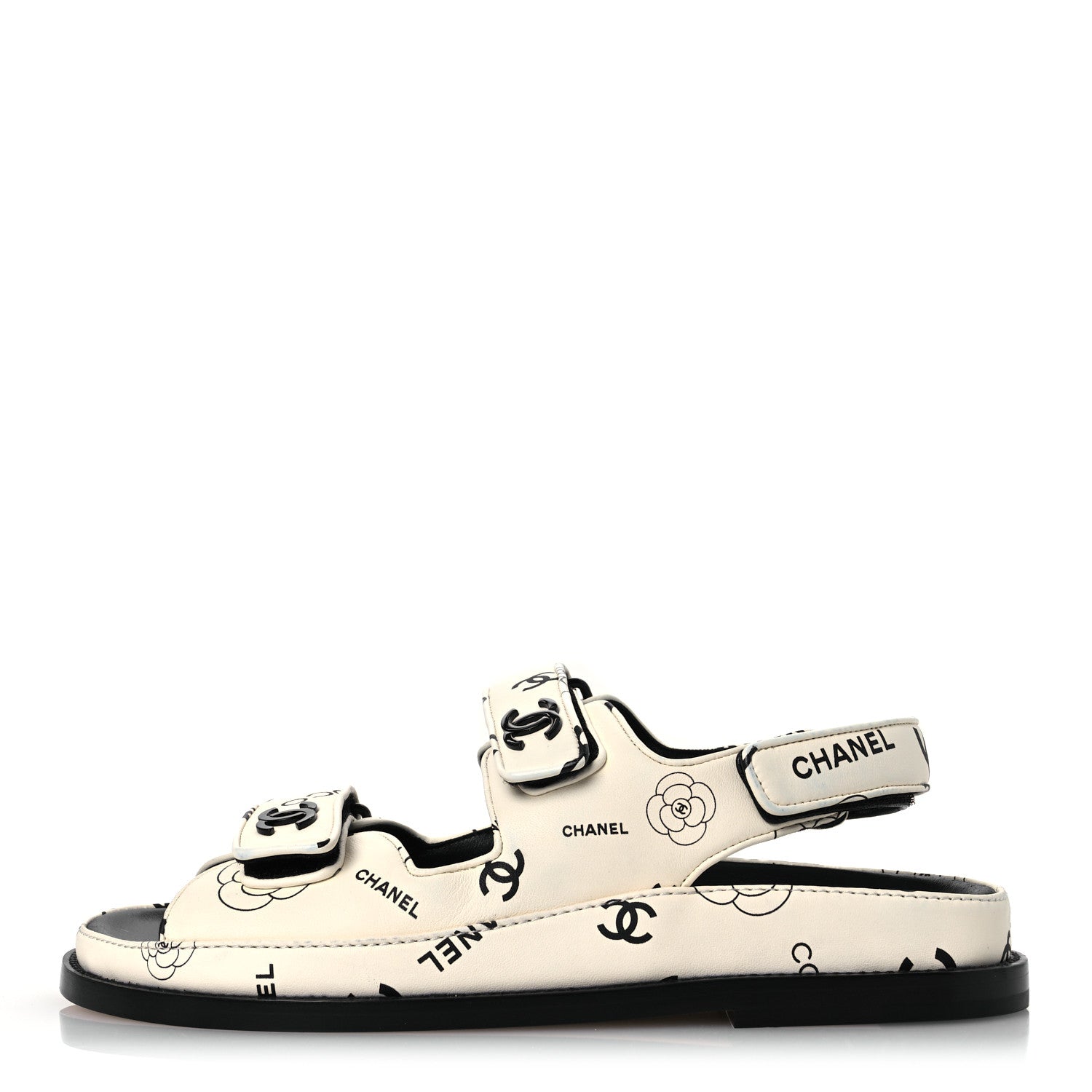LAMBSKIN PRINTED CC VELCRO DAD SANDALS WHITE BLACK