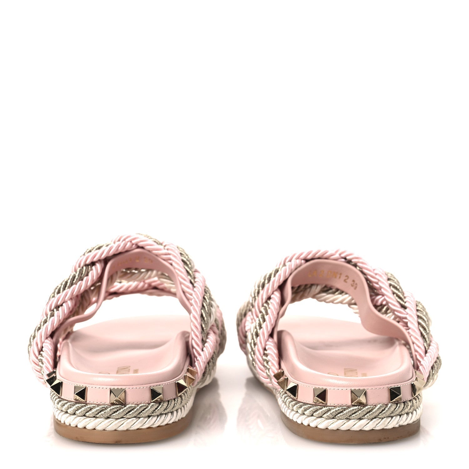 SILK CORD CALFSKIN ROCKSTUD ROPE ESPADRILLE WEDGE SANDALS PINK
