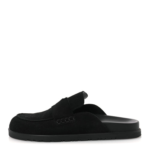 HERMÈS HERMES SUEDE CALFSKIN GO MULE BLACK WITH WHITE SHEARLING