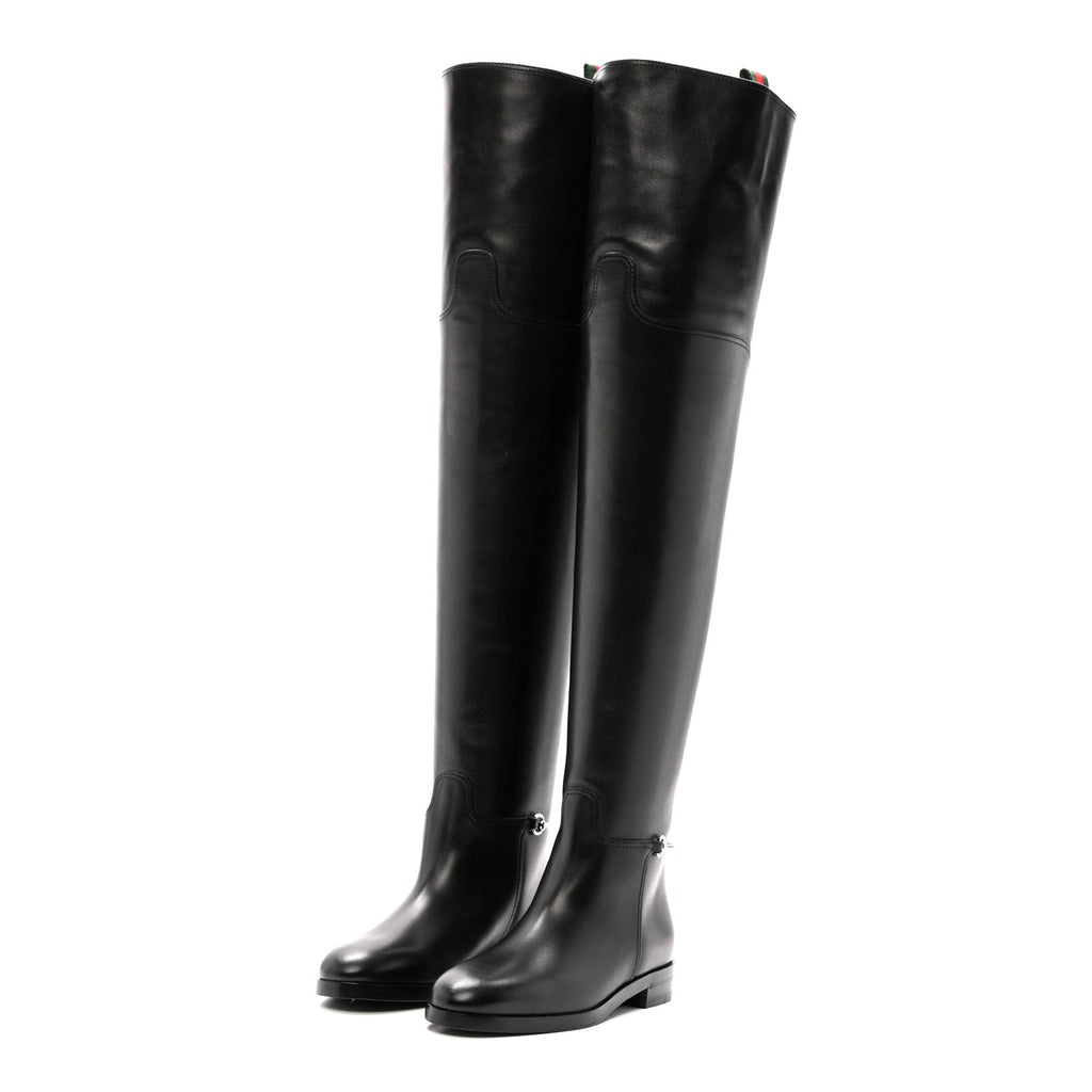 CALFSKIN SLIM HORSEBIT OVER THE KNEE HIGH BOOTS BLACK