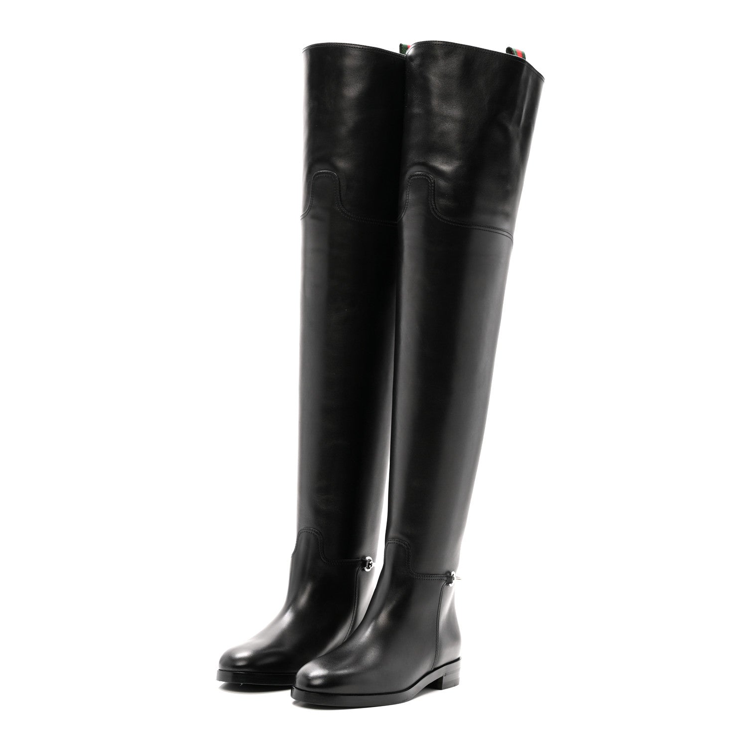 CALFSKIN SLIM HORSEBIT OVER THE KNEE HIGH BOOTS BLACK