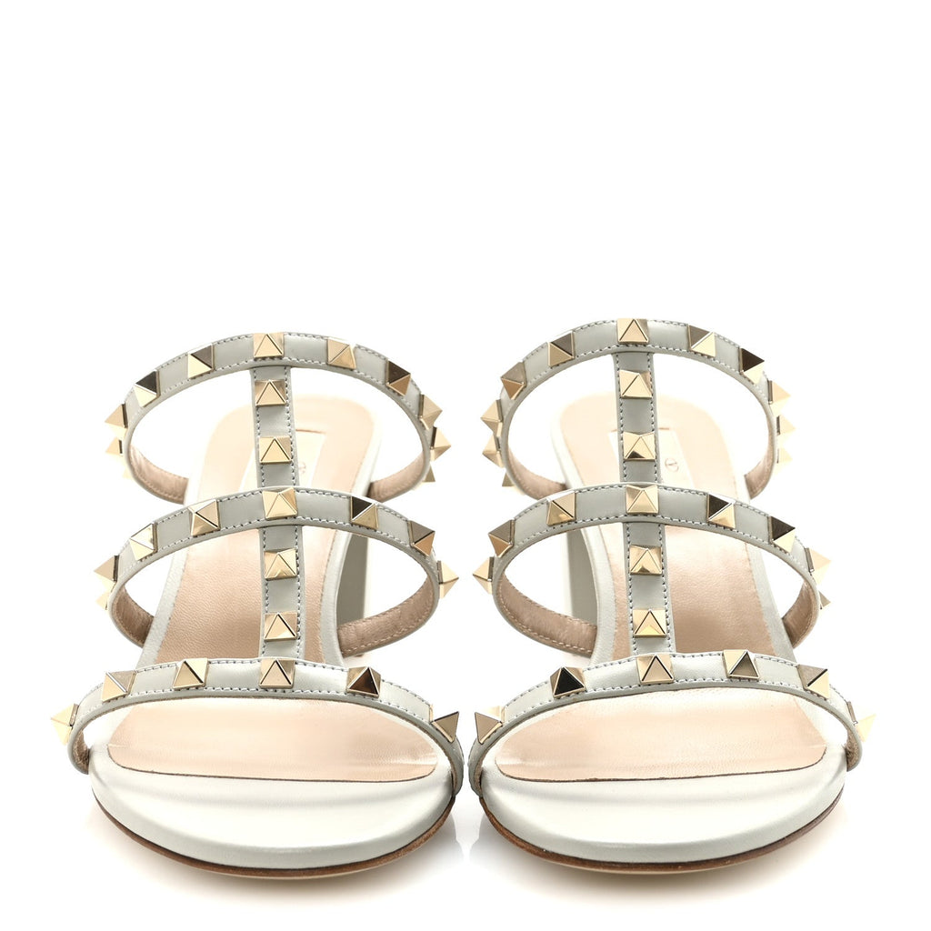 CALFSKIN ROCKSTUD 60MM CAGED SLIDE SANDALS OPAL GREY