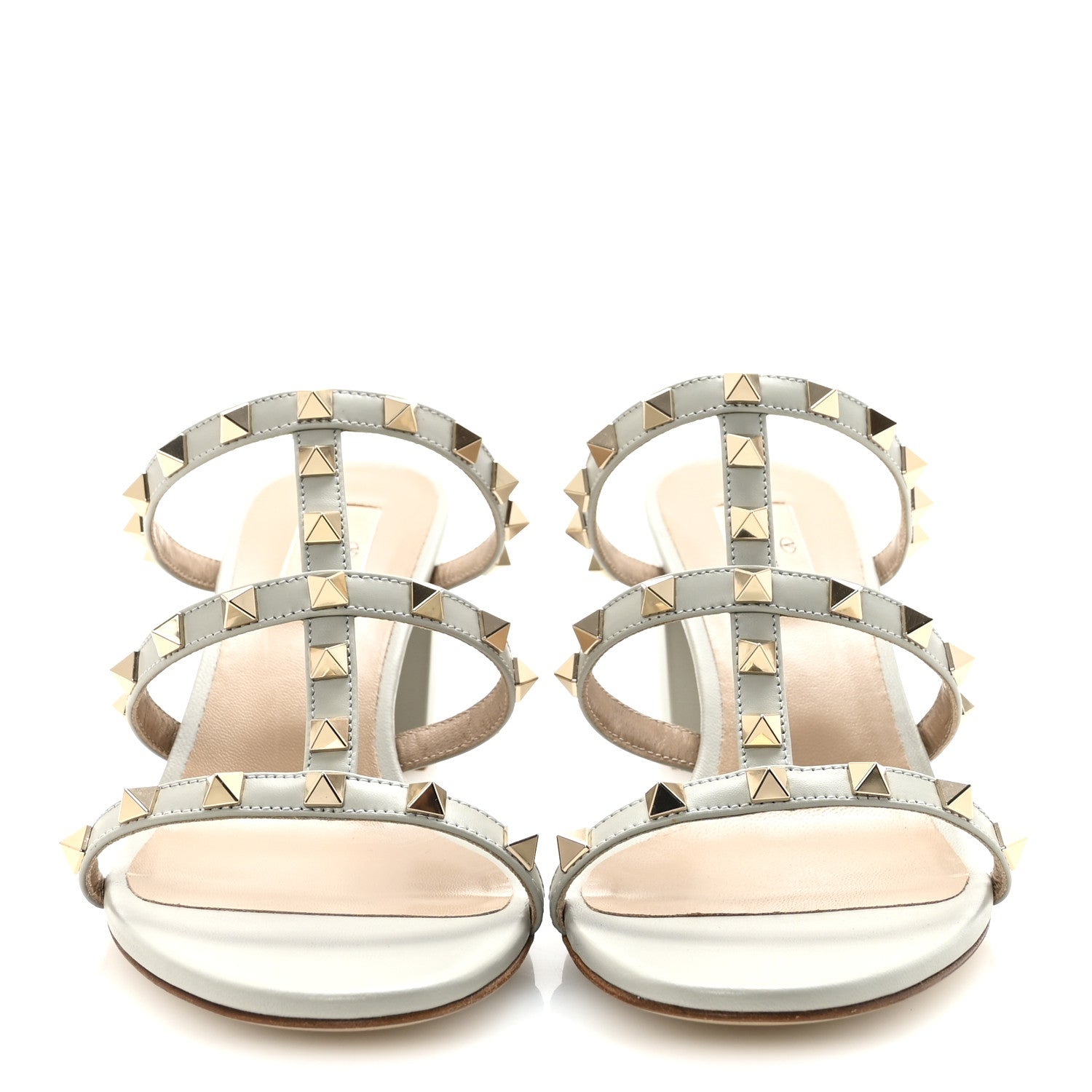 CALFSKIN ROCKSTUD 60MM CAGED SLIDE SANDALS OPAL GREY