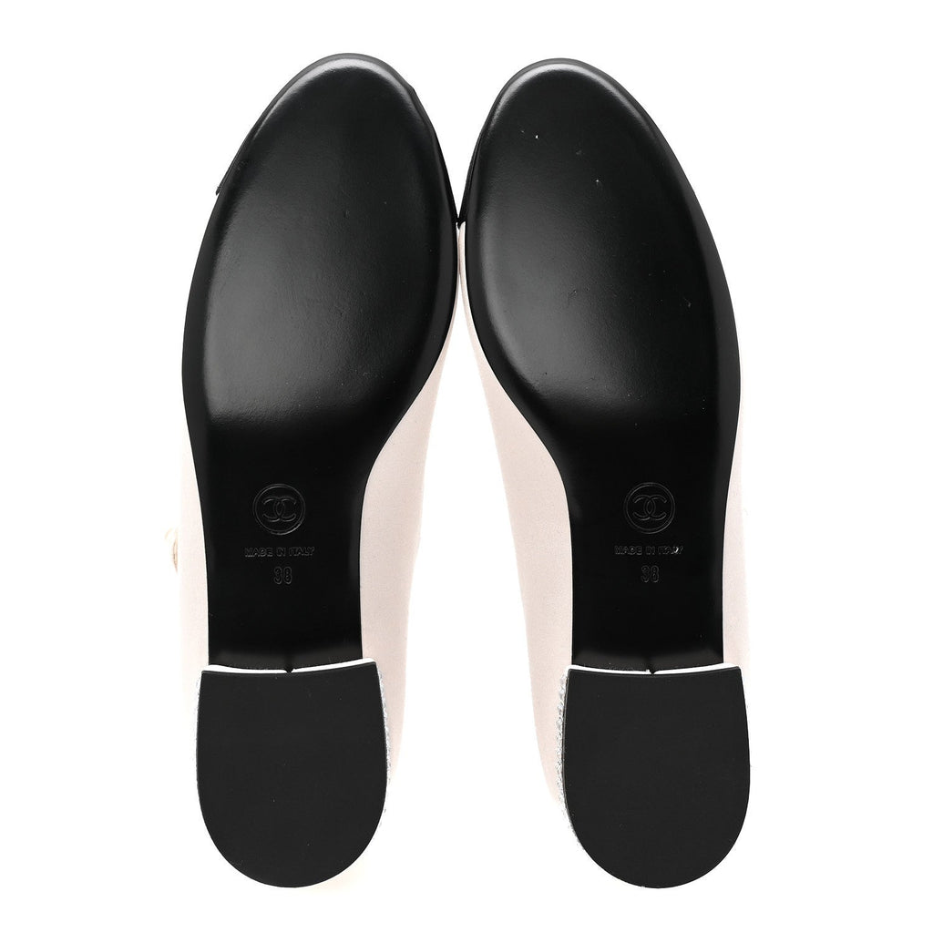 STRASS SATIN GROSGRAIN MARY JANE FLATS IVORY BLACK