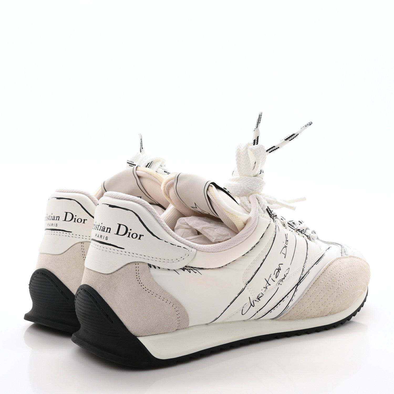 CALFSKIN NYLON WOMENS D-SKETCH SNEAKERS WHITE