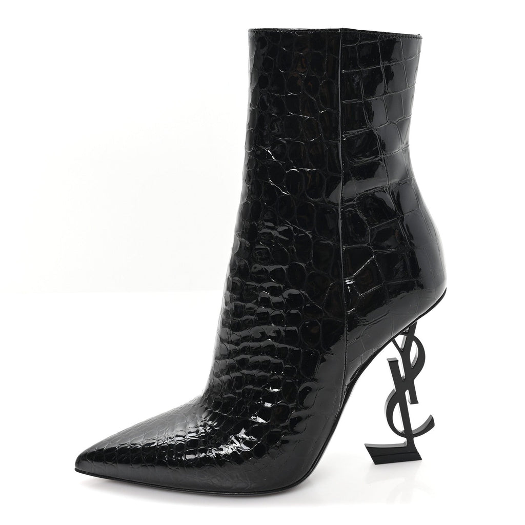 ALLIGATOR EMBOSSED PATENT CALFSKIN OPYUM 110 ANKLE BOOTS BLACK
