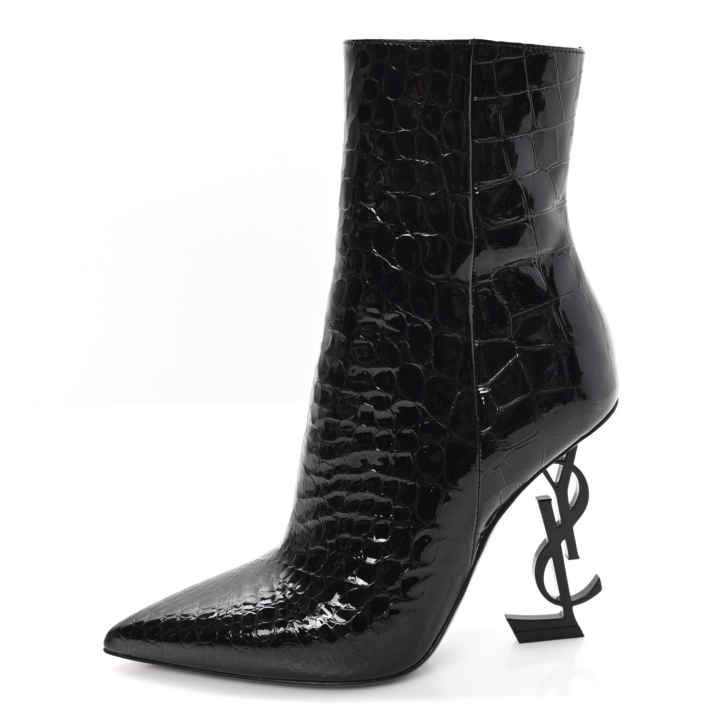ALLIGATOR EMBOSSED PATENT CALFSKIN OPYUM 110 ANKLE BOOTS BLACK